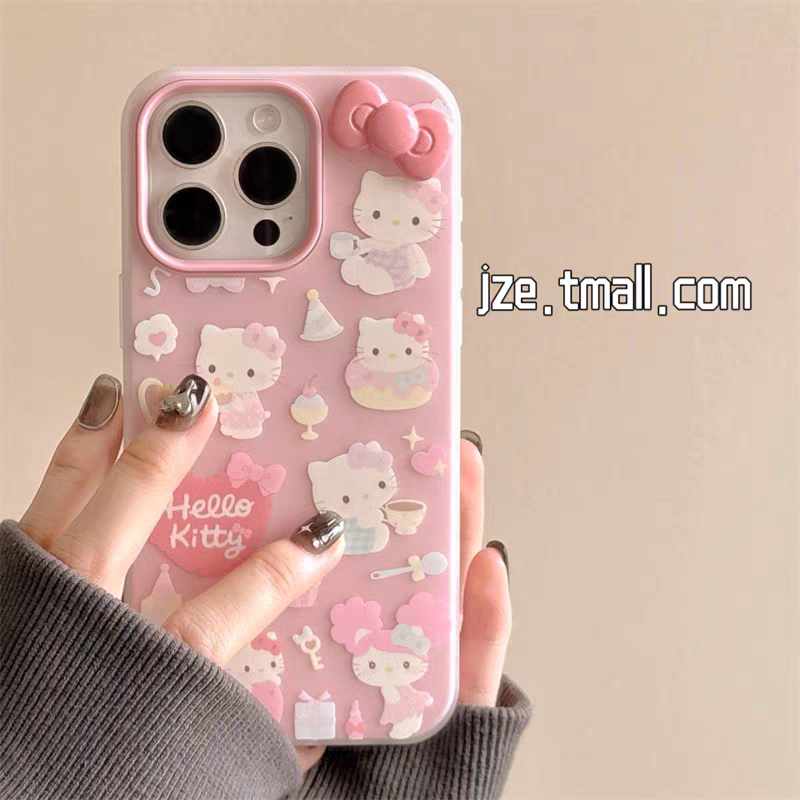 粉色蝴蝶结KT猫适用苹果16手机壳