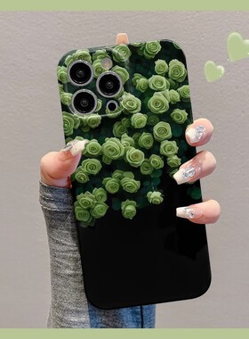 菲林简约绿色花朵适用苹果16promax手机壳小米15/14华为mate60pro新款Pura70保护套OPPORENO13女VIVOS20红米