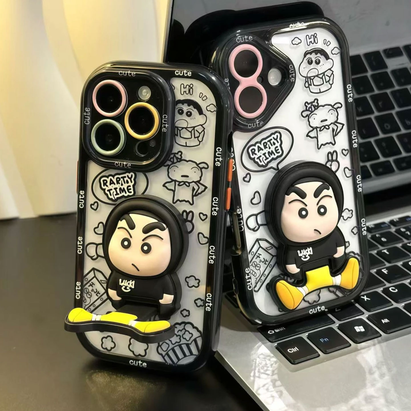 线条酷酷小新支架适用苹果手机壳