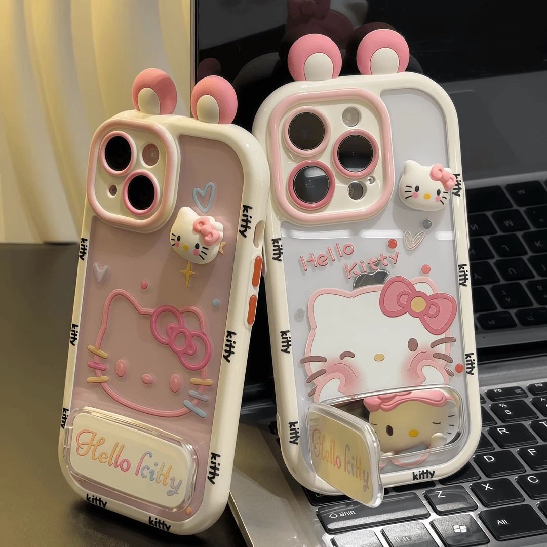 揉脸KT镜子支架适用苹果16promax手机壳新款mate60pro华为pura70荣耀200女OPPOReno12保护套vivoS19小米15/14