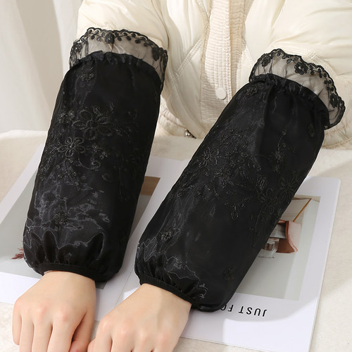 加宽长款套袖棉衣蕾丝袖头女款冬季干活防脏羽绒服护袖口防污套袖