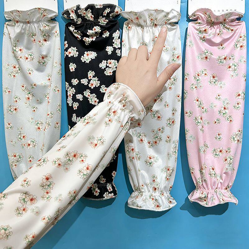 高弹宽松冰丝防晒冰袖长款洋气花边女透气凉爽冰丝防紫外线护臂袖