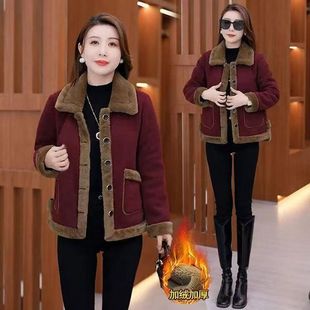 加绒加厚毛呢外套妈妈保暖时尚 短款 百搭棉衣 中老年女新款 2025冬季
