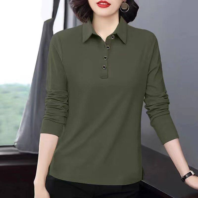大码中年妈妈宽松洋气POLO领上衣春秋新款翻领显瘦打底衫长袖T恤,女装/女士精品,POLO衫,淘宝优惠券,粉丝福利购,淘宝优惠卷