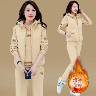 秋冬装加绒休闲运动套装女2025新款冬季时尚洋气保暖马甲三件套潮