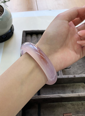 慕溪源纯天然玛瑙手镯天然紫色飘花女款冰种玉镯内径62MM