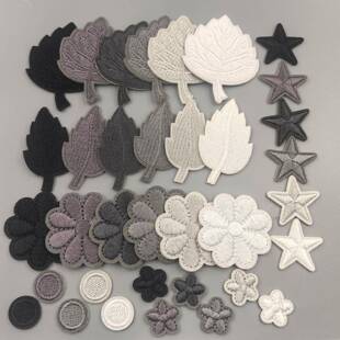 深灰浅灰黑白色补丁贴自粘背胶羽绒服贴花朵小号刺绣皮衣破洞布贴