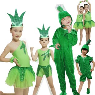 幼儿树叶纱裙表演服装绿色植物舞蹈剧服装儿童小草禾苗舞台演出服