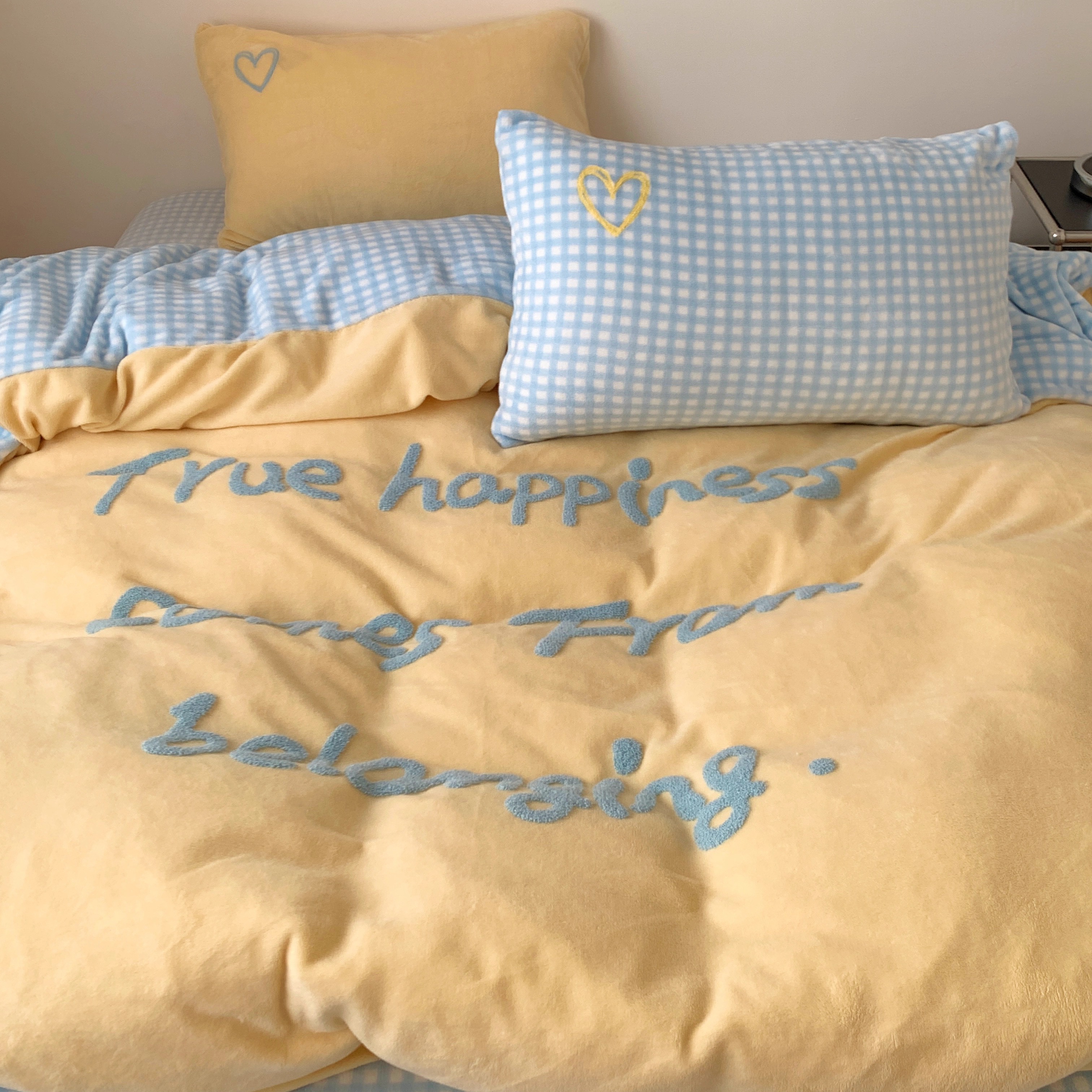 韩版牛奶绒床上四件套双拼珊瑚绒