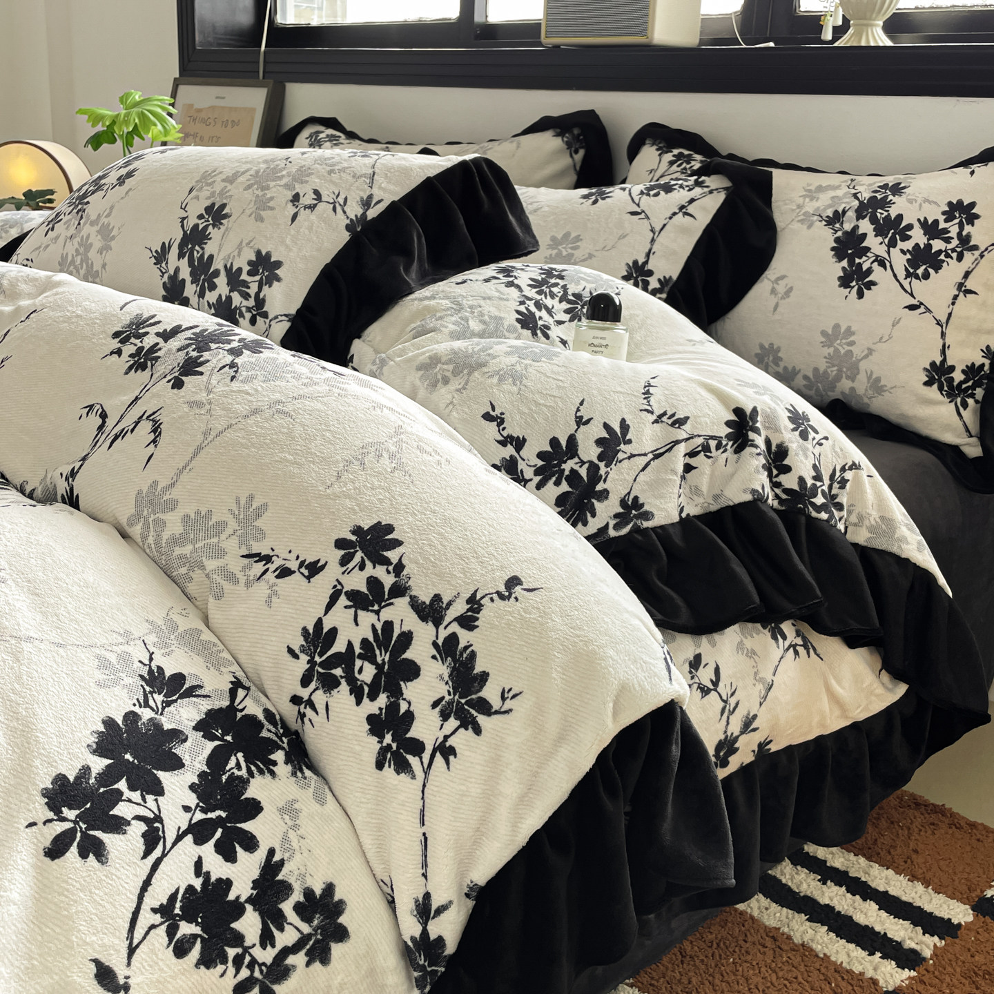 法式赫本风花边款四件套牛奶绒冬季加厚保暖被套床单轻奢复古床品