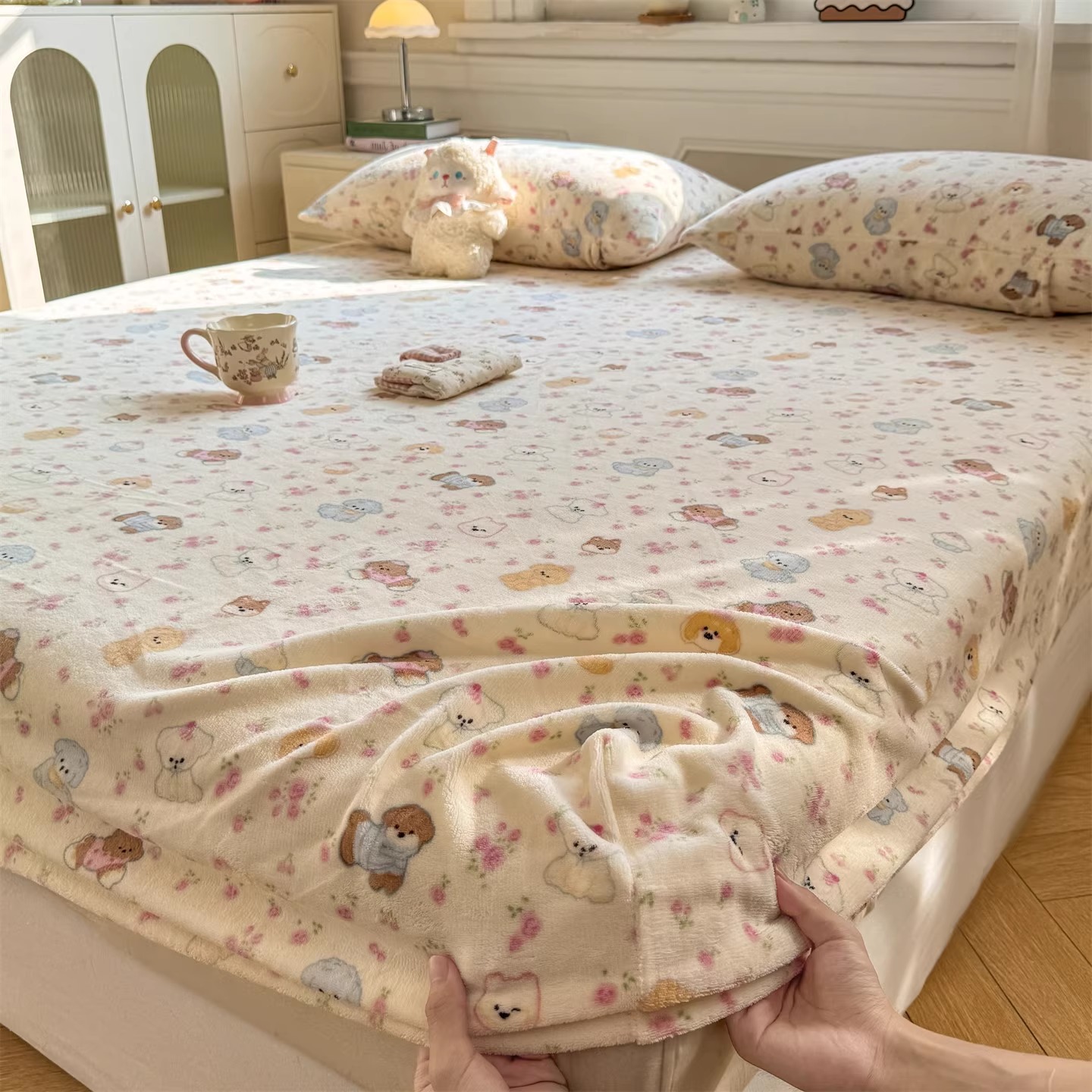儿童卡通牛奶绒床笠单件冬季加厚