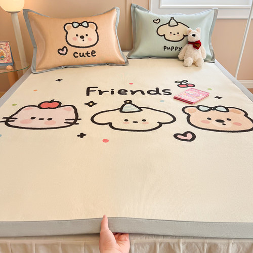 大版卡通冰丝席凉席夏季三件套2025新款夏天冰藤席子学生宿舍单人