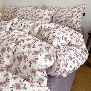 美式 非全棉纯棉床上用品 田园风亚麻四件套皱皱纱被套床单2025新款