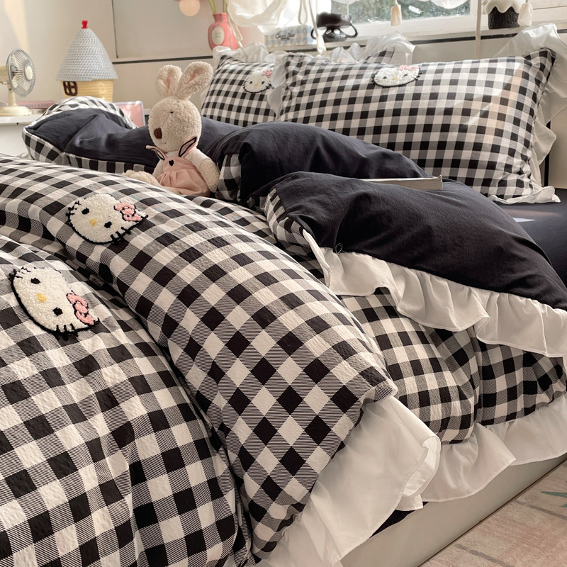 英伦复古风皱皱纱花边四件套被套非全纯棉床单三件套2026新款床品