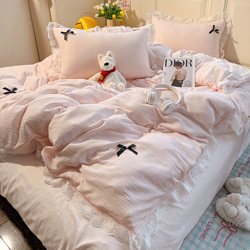 韩式仙女粉四件套泡泡纱被套罩
