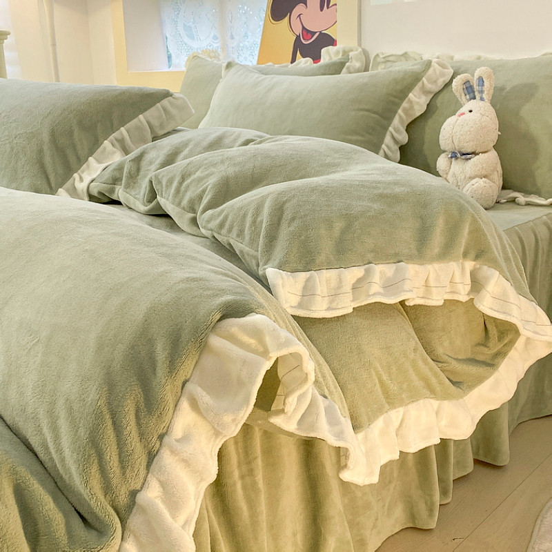 冬季加厚牛奶绒四件套珊瑚绒床单被套床笠法兰绒冬天加绒床上用品