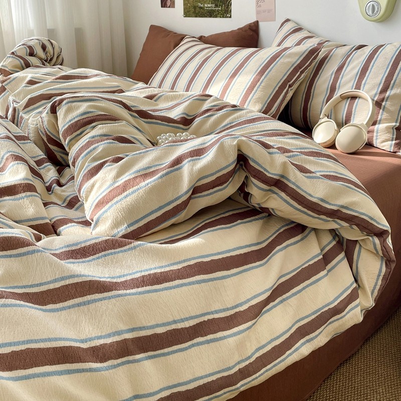 美拉德条纹双层纱四件套2026新款非全纯棉被套床单宿舍床上三件套,床上用品,床品套件/四件套/多件套,淘宝优惠券,粉丝福利购,淘宝优惠卷
