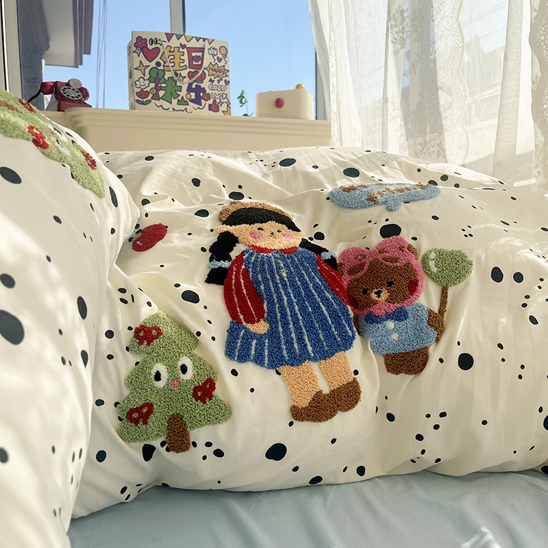 ins风可爱小女孩水洗棉四件套