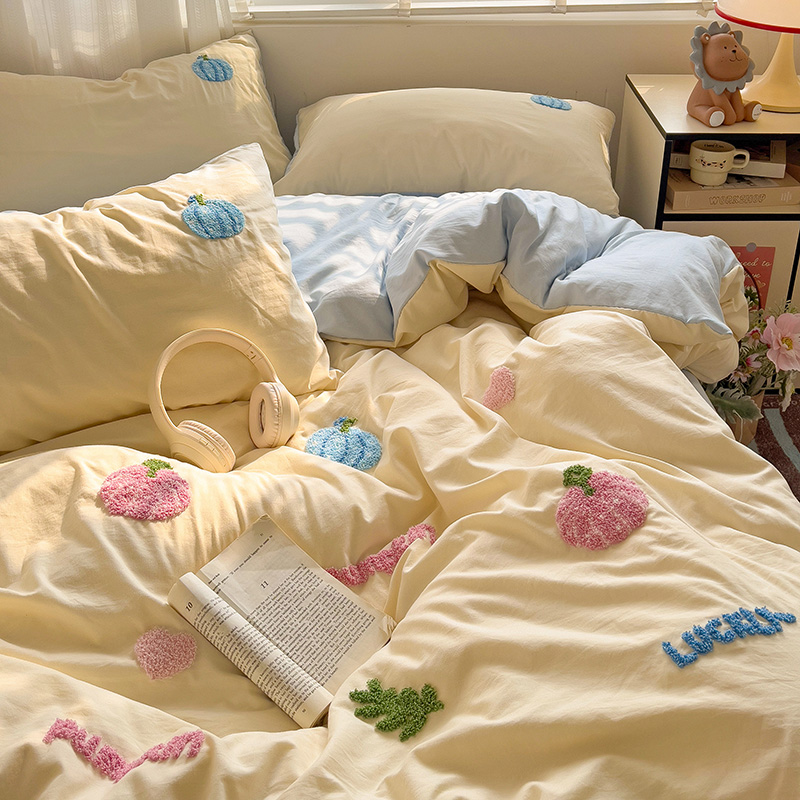 可爱南瓜水洗棉毛巾绣四件套