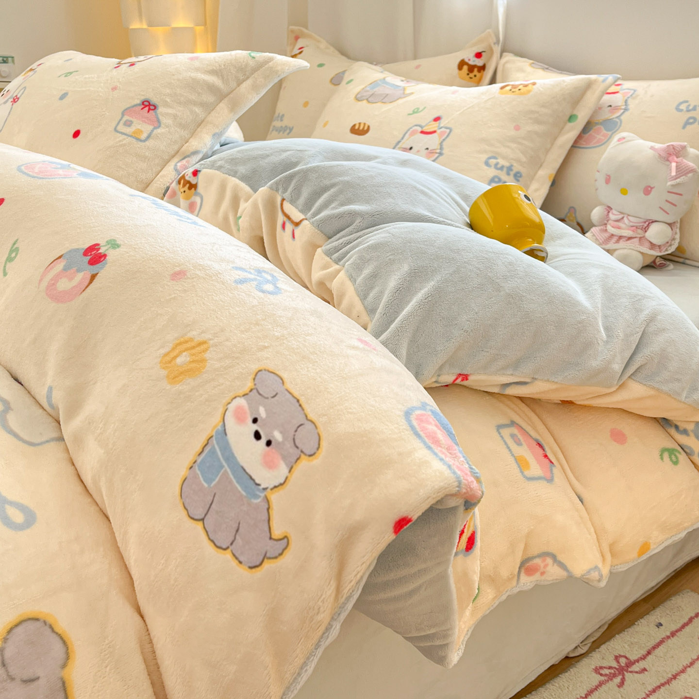 儿童卡通牛奶绒被套单件冬季加厚保暖加绒单人单独被罩珊瑚法兰绒