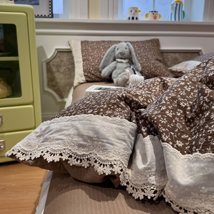 法式 复古蕾丝花边被套非全棉纯棉 中古风皱皱纱床单四件套2026新款