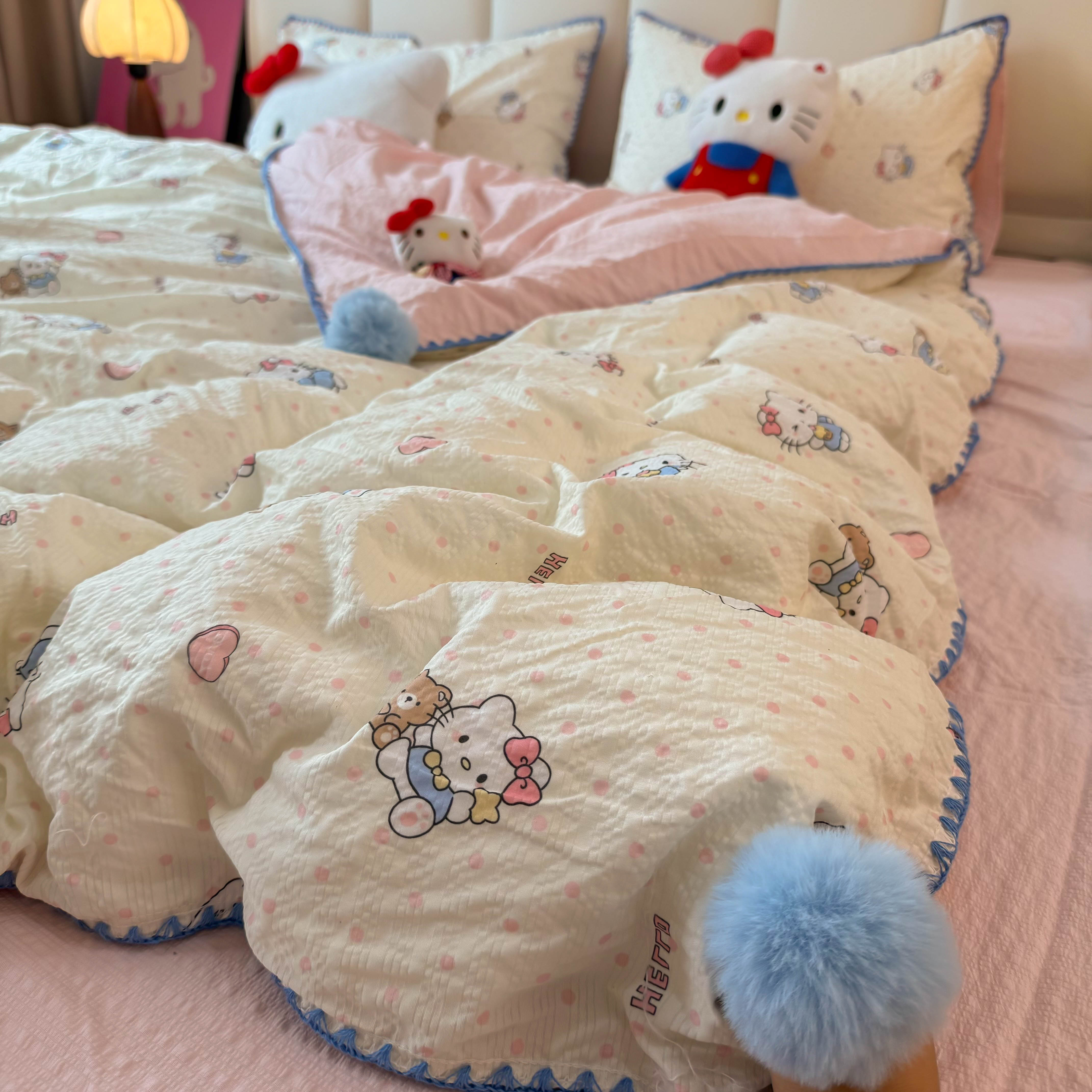 韩系ins软萌Kitty猫泡芙纱四件套
