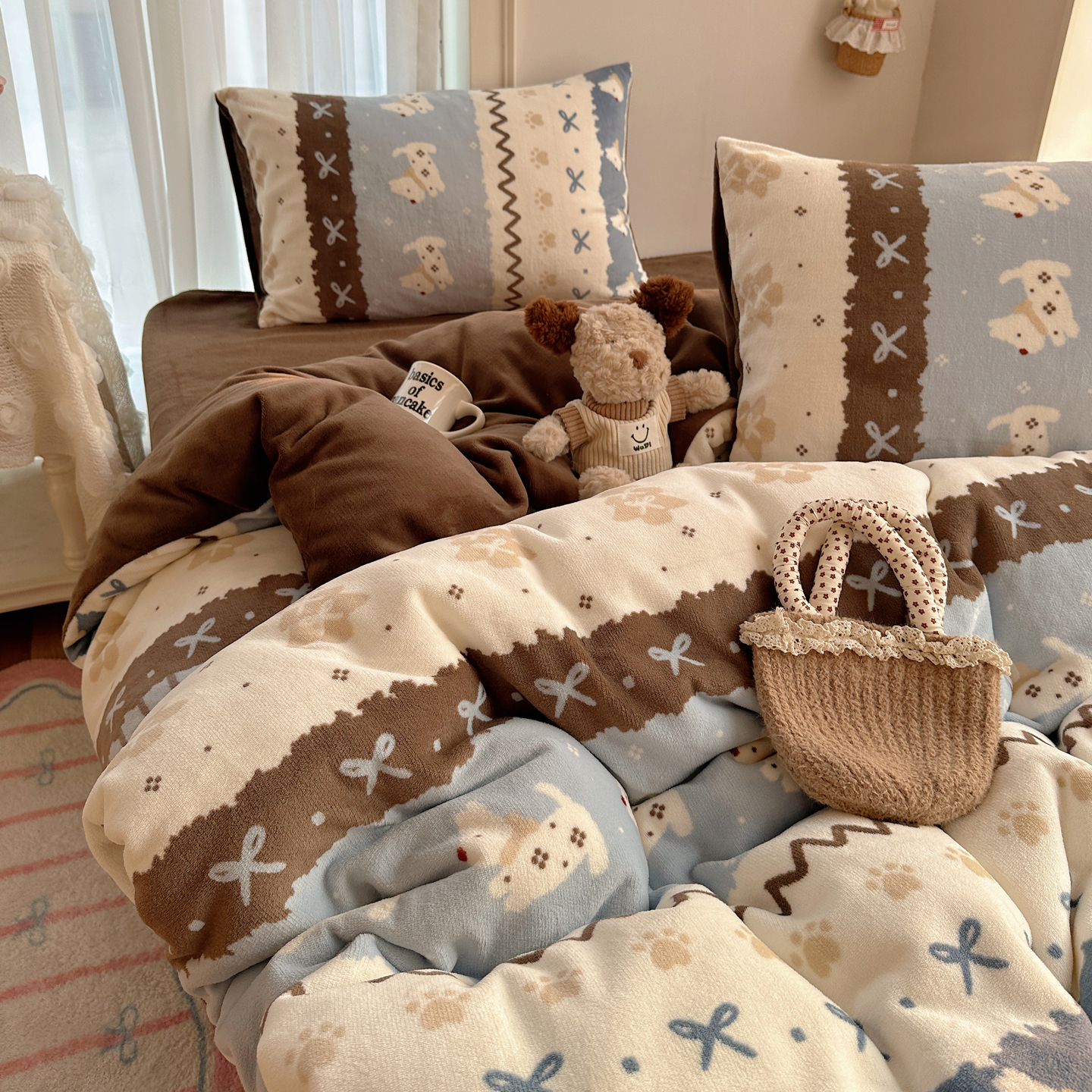 费尔岛牛奶绒床上四件套双面加绒