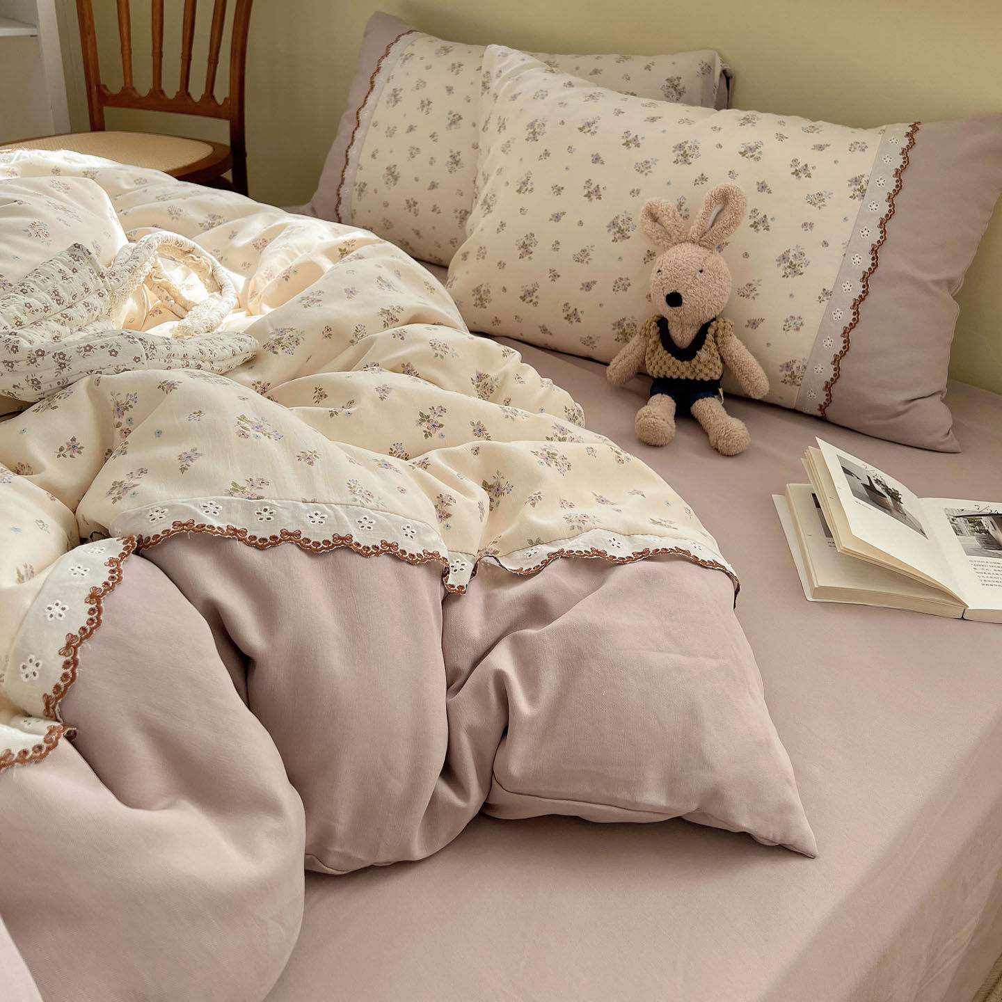 韩系小碎花双层纱四件套2026新款被套床单人床上三件套非全棉纯棉