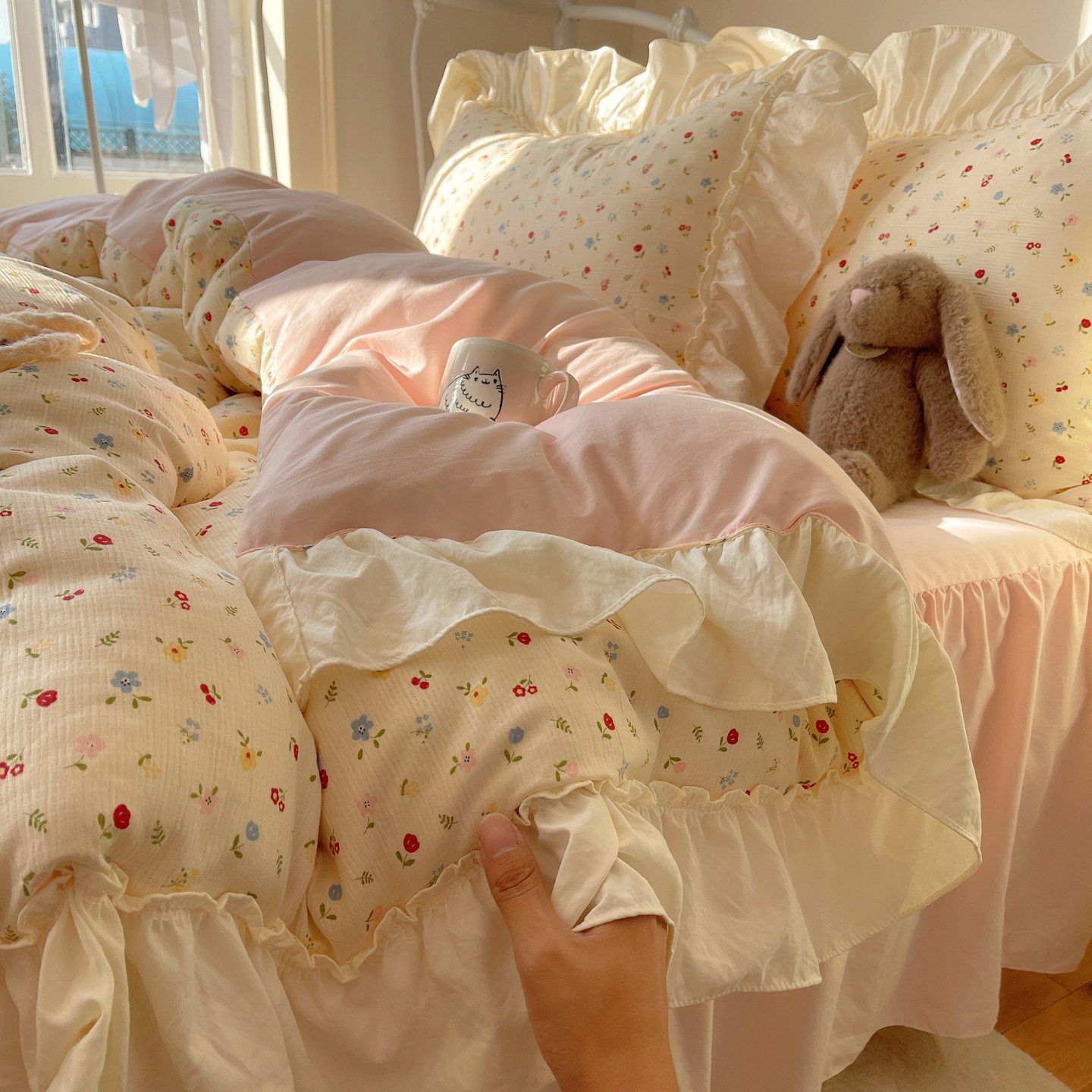 法式花边皱皱纱四件套韩系碎花被套2026新款非全棉纯棉床单三件套,床上用品,床品套件/四件套/多件套,淘宝优惠券,粉丝福利购,淘宝优惠卷