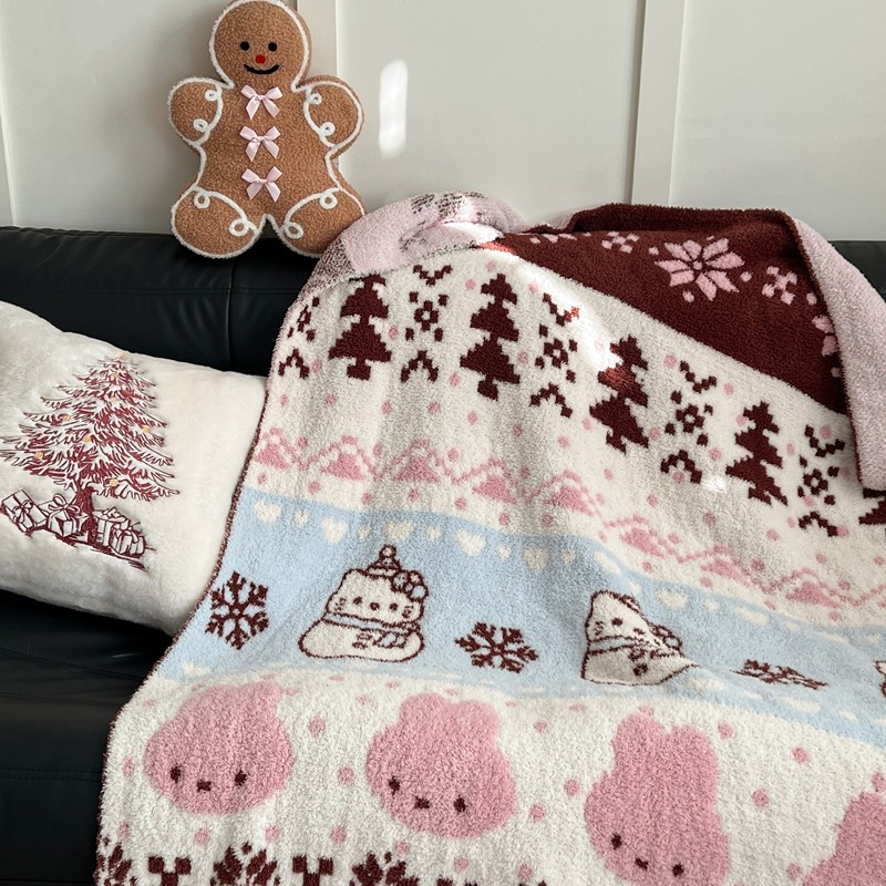 圣诞新款半边绒针织毯毛毯单人宿舍沙发盖毯子办公室披肩小毛毯被
