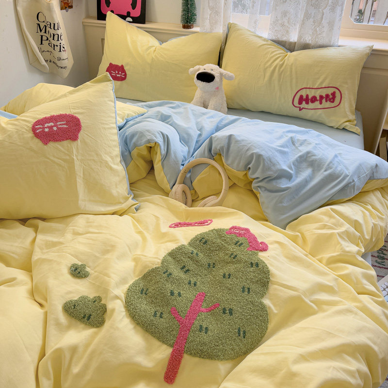 ins发财树水洗棉床上四件套图片