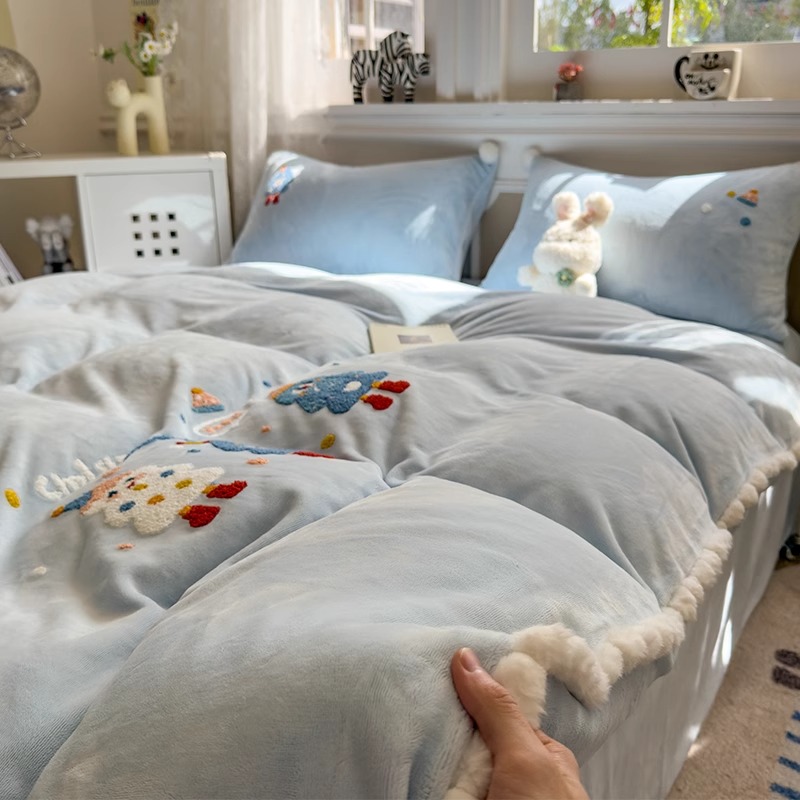 秋冬四件套牛奶绒ins卡通可爱风