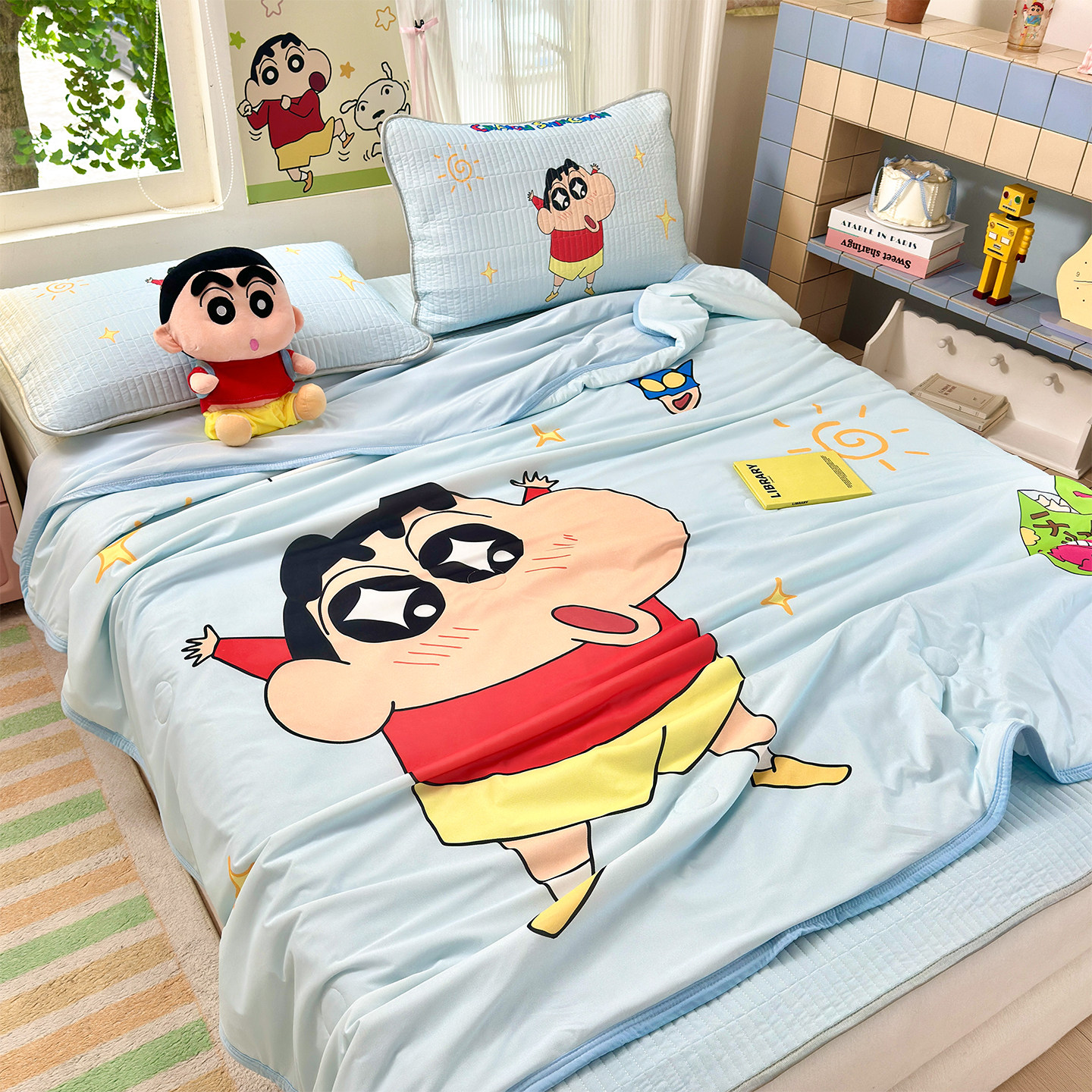 蜡笔小新卡通冰丝软席夏被四件套