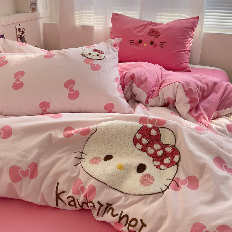 ins水洗棉床上四件套毛巾绣床品少女可爱宿舍被套床单三非全纯棉,床上用品,床品套件/四件套/多件套,淘宝优惠券,粉丝福利购,淘宝优惠卷