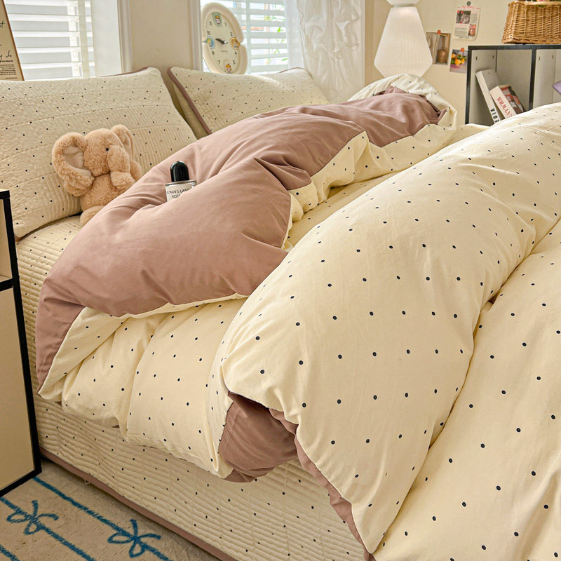 ins奶油风波点床盖款四件套2026新款非全棉纯棉被套加厚床单人三4,床上用品,床品套件/四件套/多件套,淘宝优惠券,粉丝福利购,淘宝优惠卷