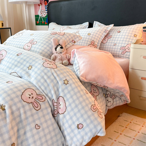 甜美少女心双面绒被套加厚牛奶绒