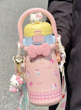 一杯双饮可爱保温杯女生高颜值水杯可斜挎杯子学生上学专用水壶