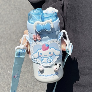 玉桂狗保温杯女生高颜值316不锈钢吸管杯子学生儿童上学斜跨水杯