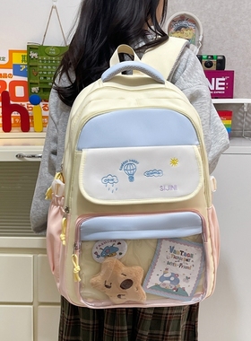 吧唧透明韩版撞色双肩包女小学生4-6年级高颜值校园初中生女背包