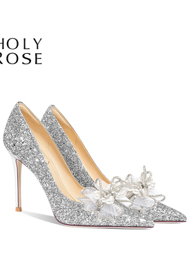 圣洁玫瑰HolyRose【闪光少女】法式水晶鞋尖头细跟高级感平时可穿