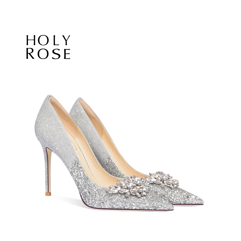 圣洁玫瑰尖头细跟水晶鞋不累脚