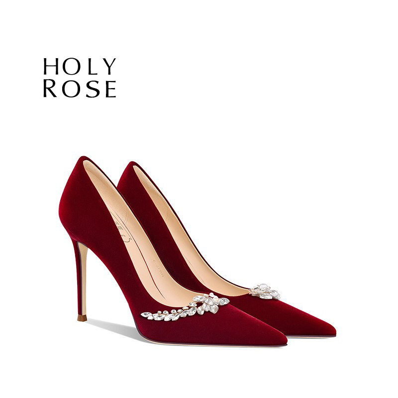 圣洁玫瑰红色秀禾两穿高跟婚鞋