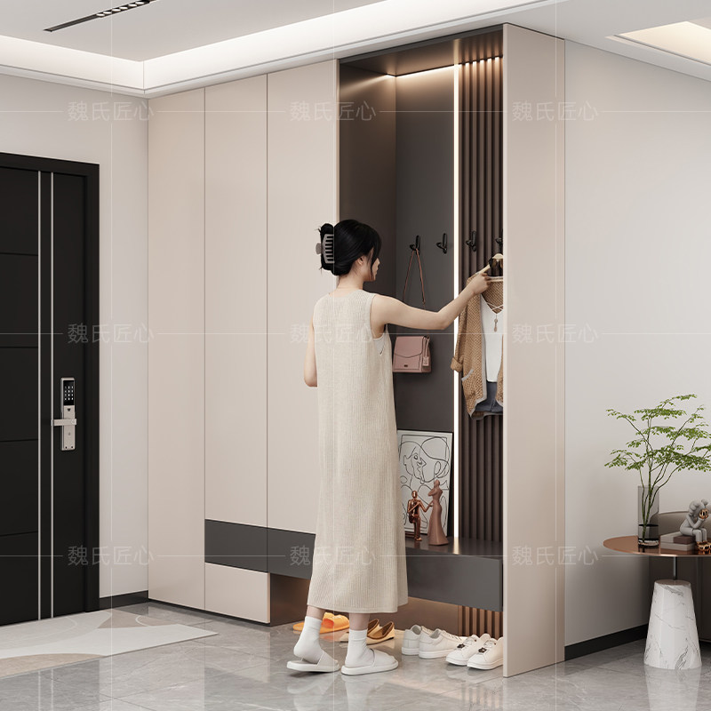 鞋柜收纳柜一体靠墙玄关柜家用门口大容量置物柜定制实木门厅柜子,住宅家具,鞋柜,淘宝优惠券,粉丝福利购,淘宝优惠卷