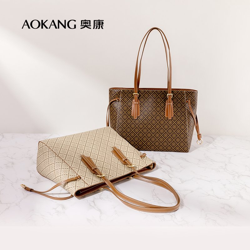 奥康女包复古印花大容量单肩包