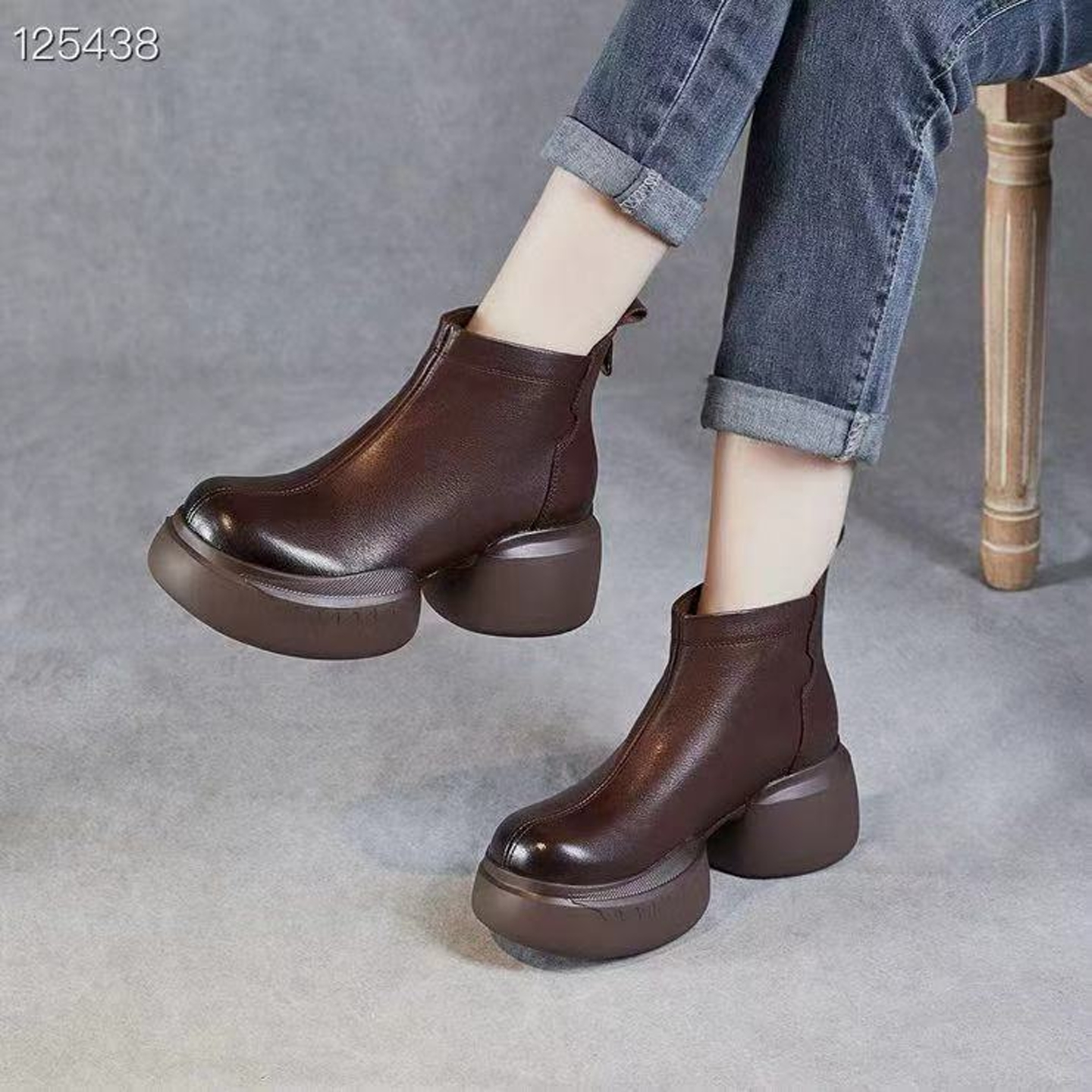 萨贝琪加绒女鞋厚底圆头软底短靴