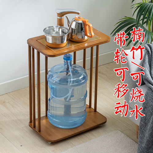 可移动竹木置物架柜子边几
