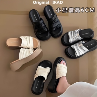 小码313233增高厚底拖鞋女外穿夏季新款褶皱一字拖凉拖鞋沙滩鞋34