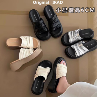 小码313233增高厚底拖鞋女外穿夏季新款褶皱一字拖凉拖鞋沙滩鞋34