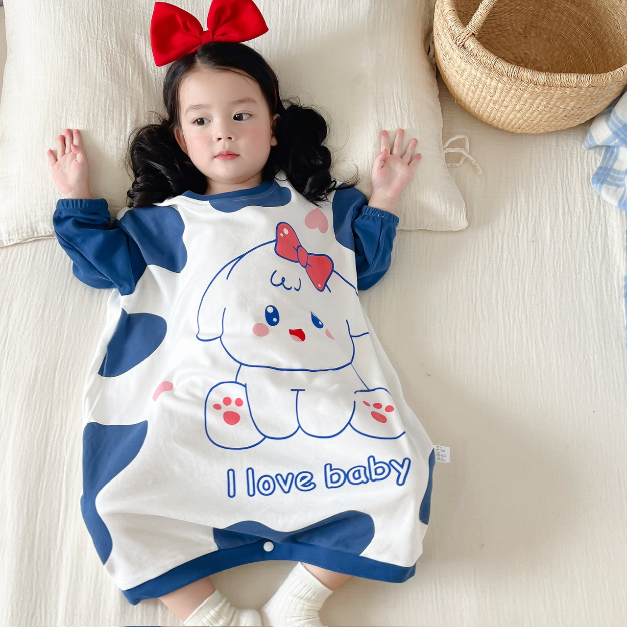 男孩超人防踢被儿童长袖纯棉睡裙