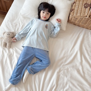 宝宝软糯亲肤澳毛绒长袖 两件套儿童法兰绒睡衣男女童家居服 长裤